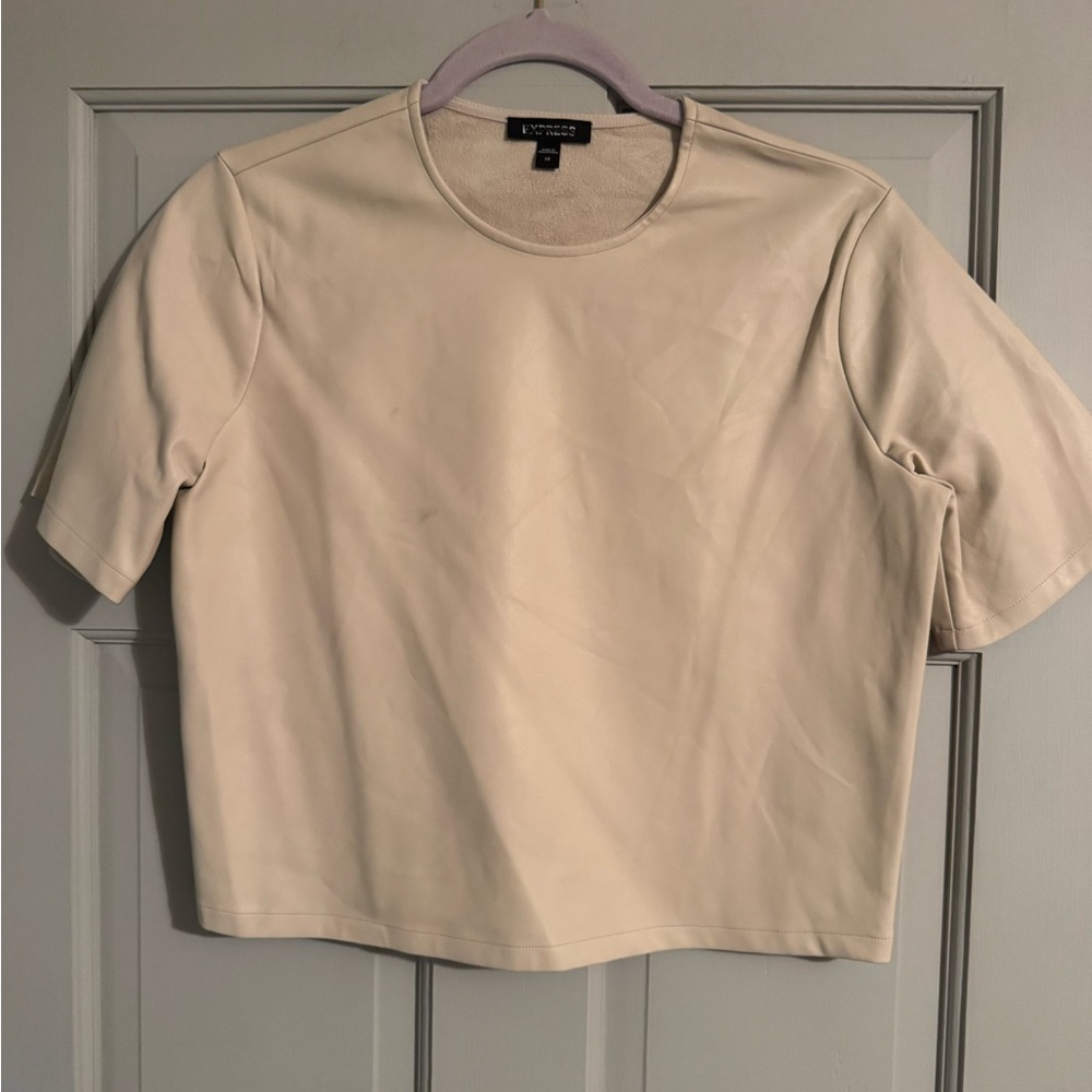 Express Women's Cream faux leather Short Sleeve Tee